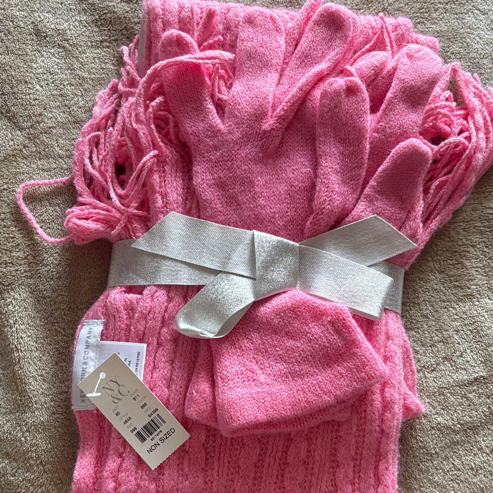 New York & Company Pink Knit Accessory Set